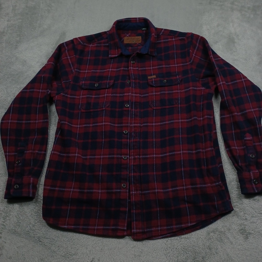 Orvis Shirt Mens Medium Red Plaid Flannel Heavyweight Button Up Pockets
